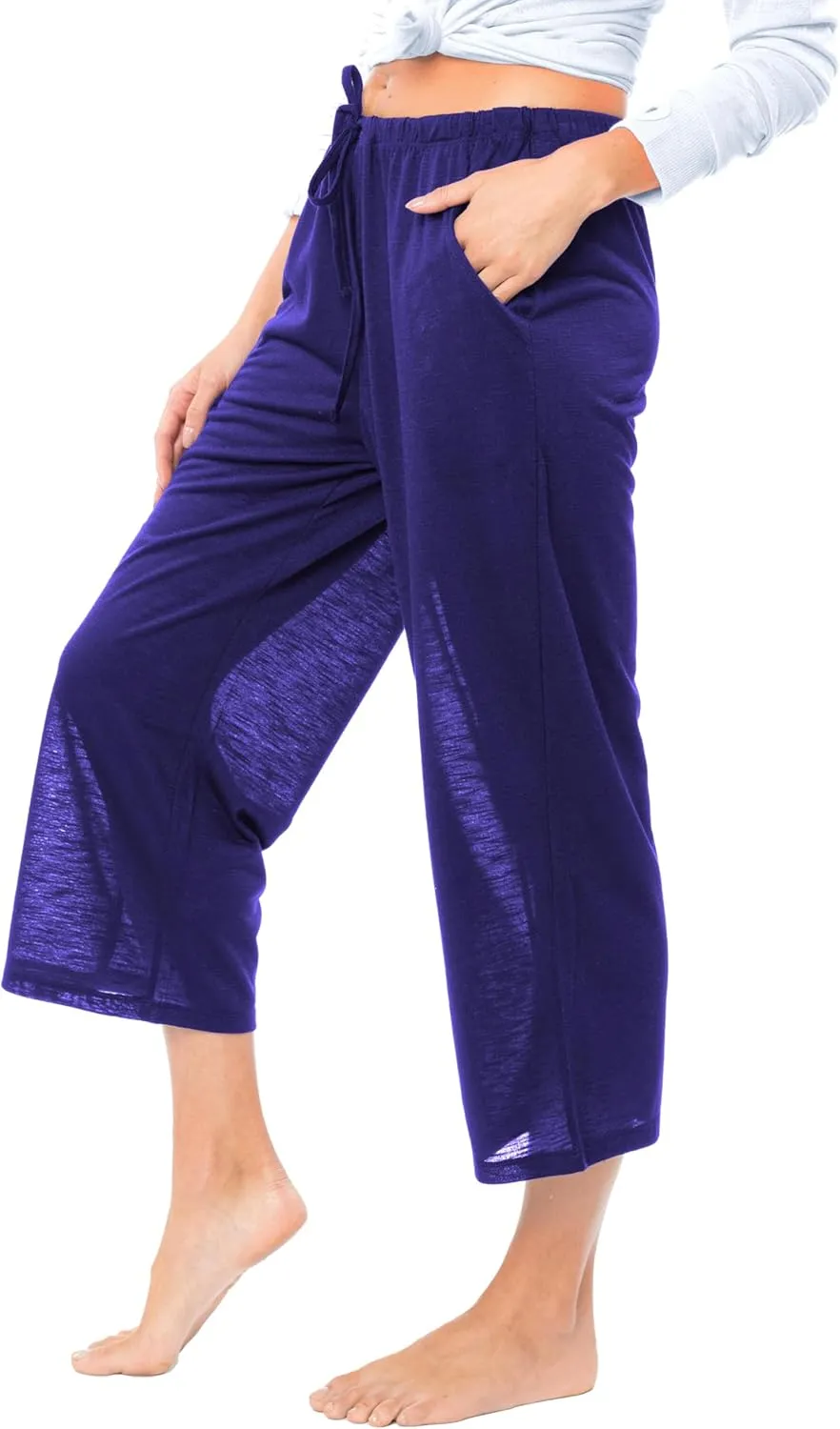 Women's 4 Pack Casual Active Relaxed Flowy Fit Capri Semi Sheer Cropped Bermuda Short Lounge Pants