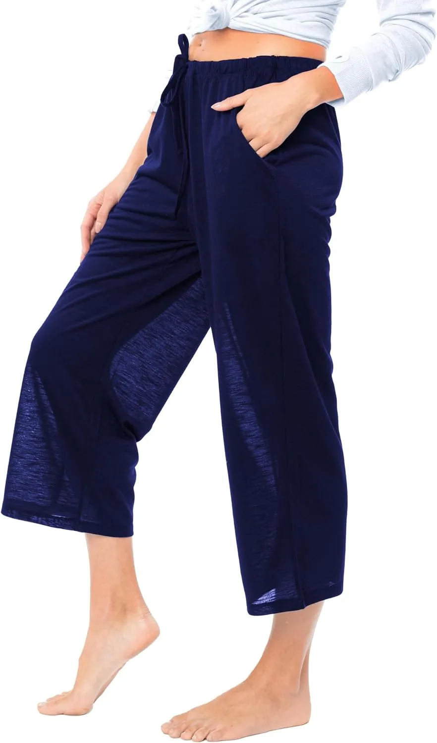 Women's 4 Pack Casual Active Relaxed Flowy Fit Capri Semi Sheer Cropped Bermuda Short Lounge Pants