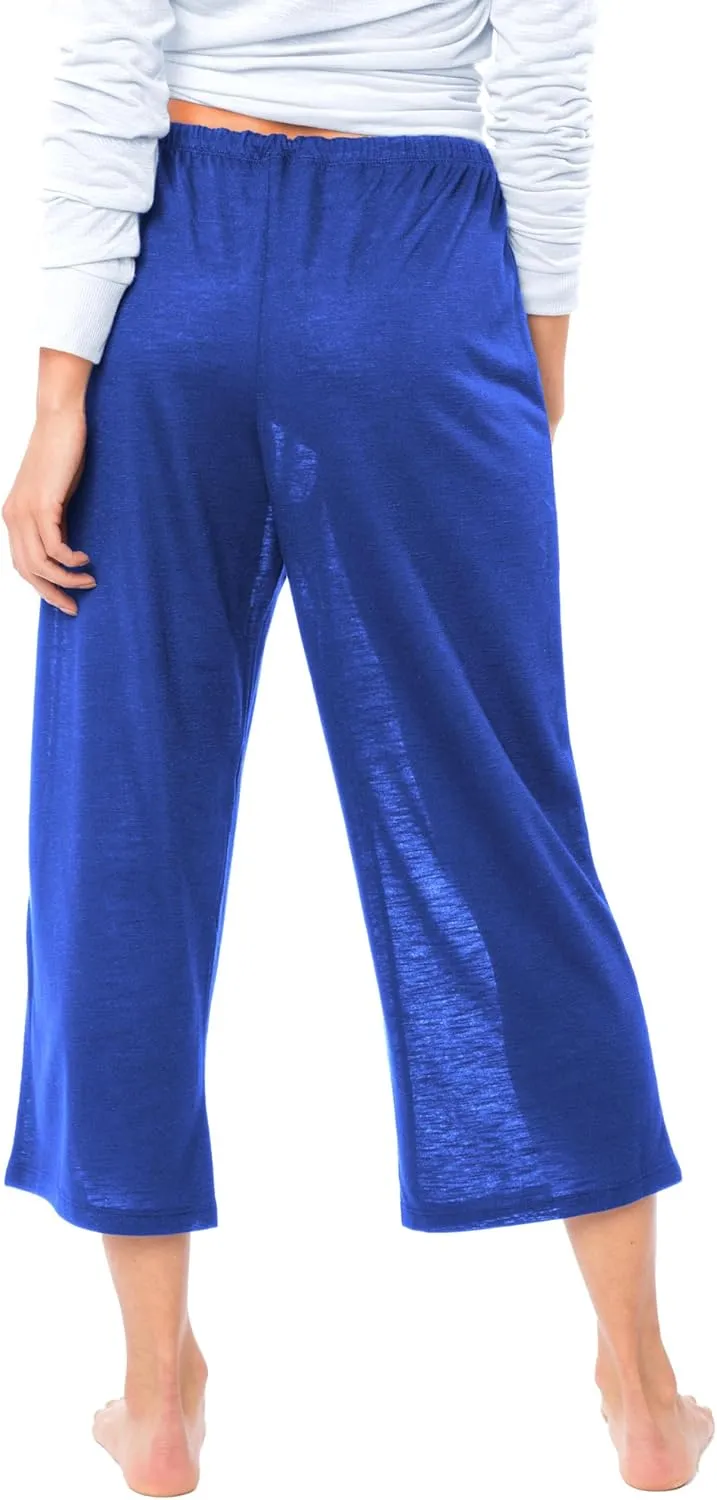 Women's 4 Pack Casual Active Relaxed Flowy Fit Capri Semi Sheer Cropped Bermuda Short Lounge Pants