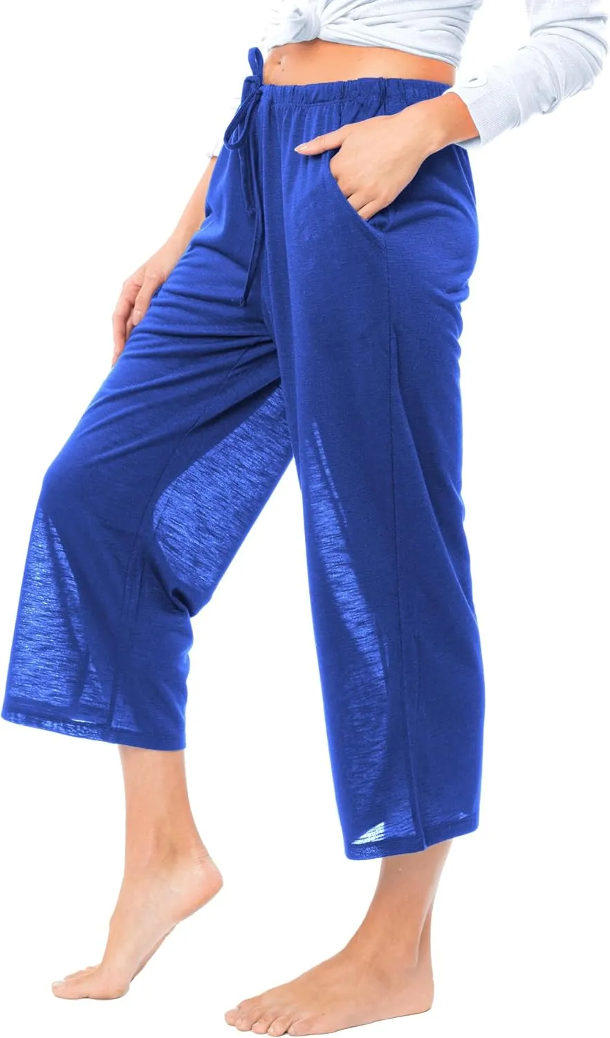 Women's 4 Pack Casual Active Relaxed Flowy Fit Capri Semi Sheer Cropped Bermuda Short Lounge Pants