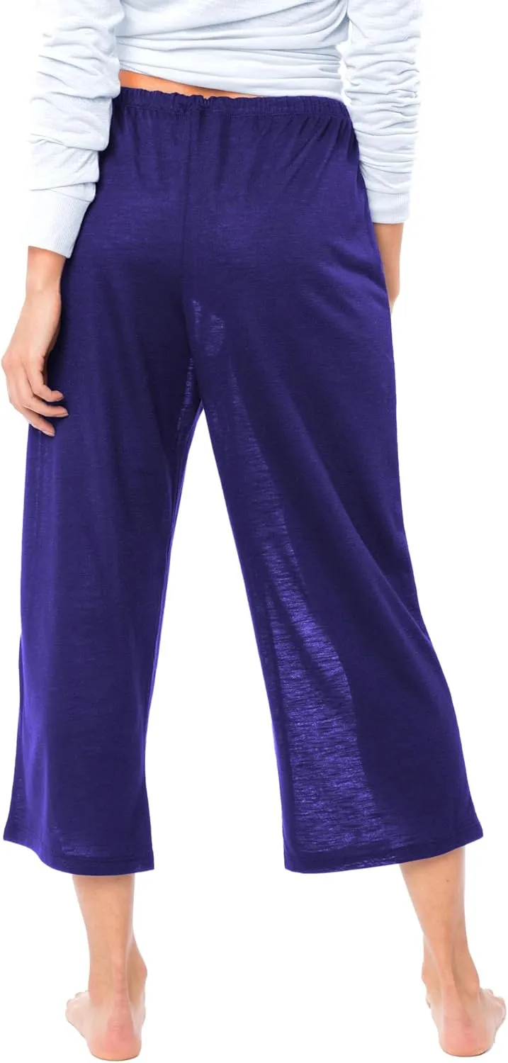 Women's 4 Pack Casual Active Relaxed Flowy Fit Capri Semi Sheer Cropped Bermuda Short Lounge Pants
