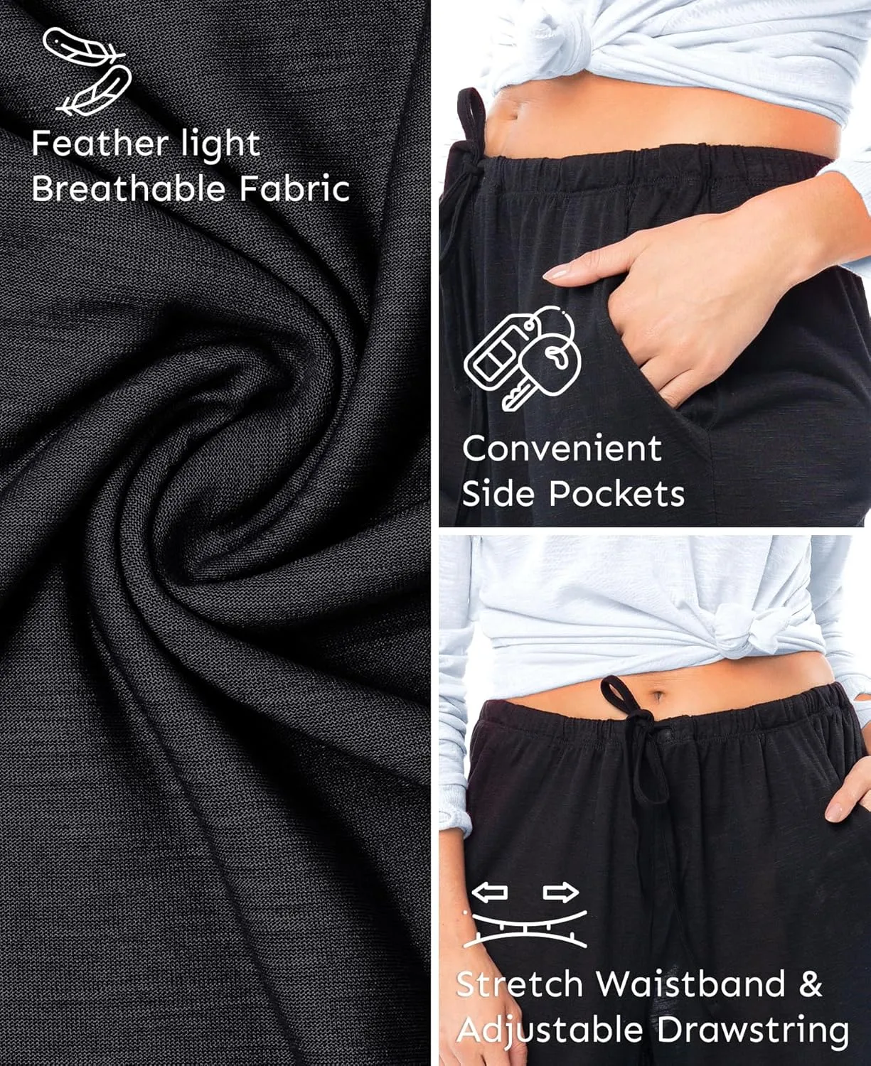 Women's 4 Pack Casual Active Relaxed Flowy Fit Capri Semi Sheer Cropped Bermuda Short Lounge Pants