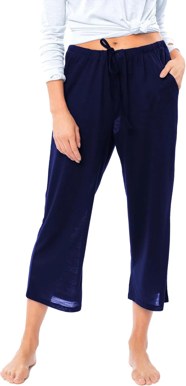 Women's 4 Pack Casual Active Relaxed Flowy Fit Capri Semi Sheer Cropped Bermuda Short Lounge Pants