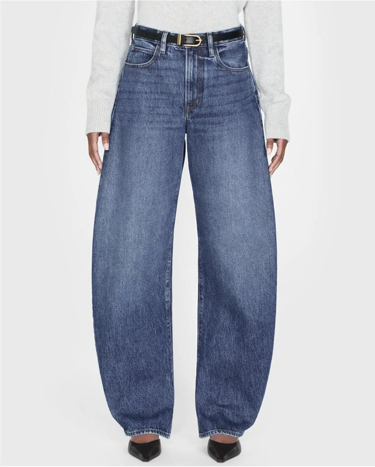 Women's Barrel Jeans High Rise Wide Leg Tapered Jeans Baggy Boyfriend Pants with Pockets