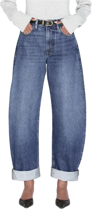 Women's Barrel Jeans High Rise Wide Leg Tapered Jeans Baggy Boyfriend Pants with Pockets