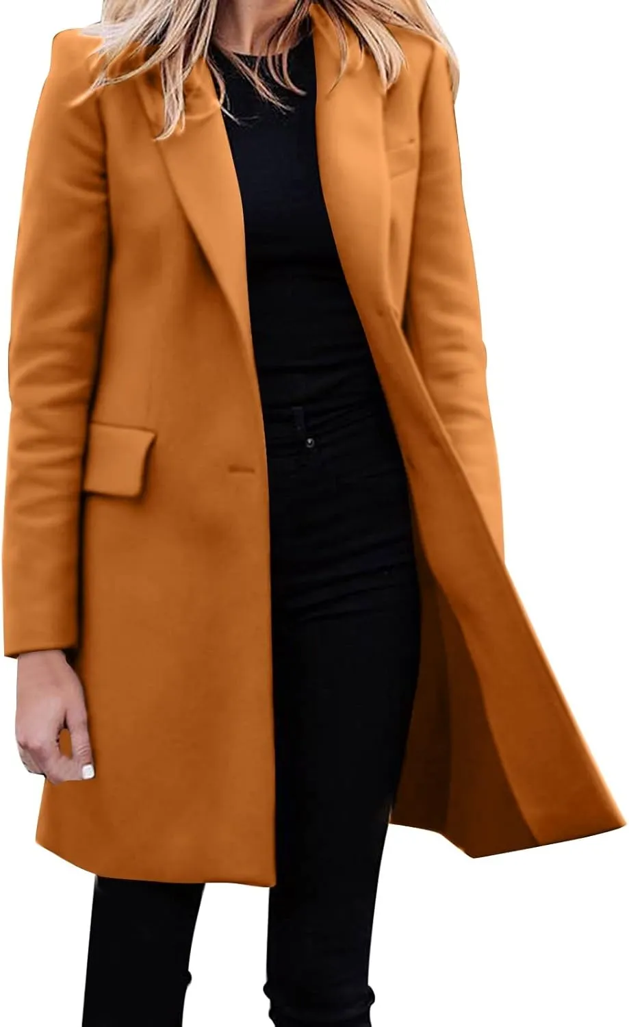 Womens Big Notch Lapel Single Breasted Pea Coats Warm Winter Wool Blend Overcoats Elegant Long Suit Jacket Blazers