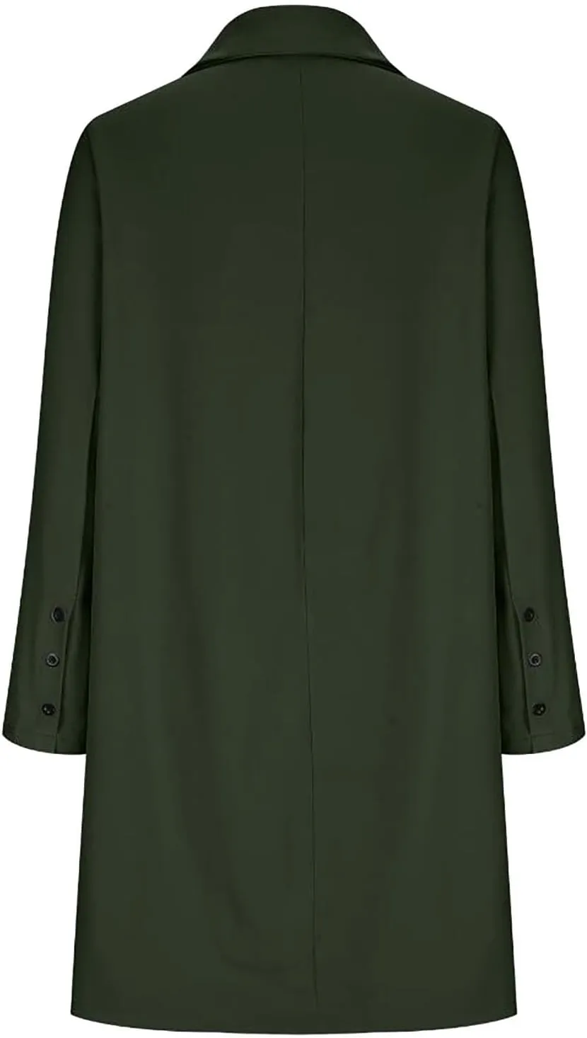 Womens Big Notch Lapel Single Breasted Pea Coats Warm Winter Wool Blend Overcoats Elegant Long Suit Jacket Blazers