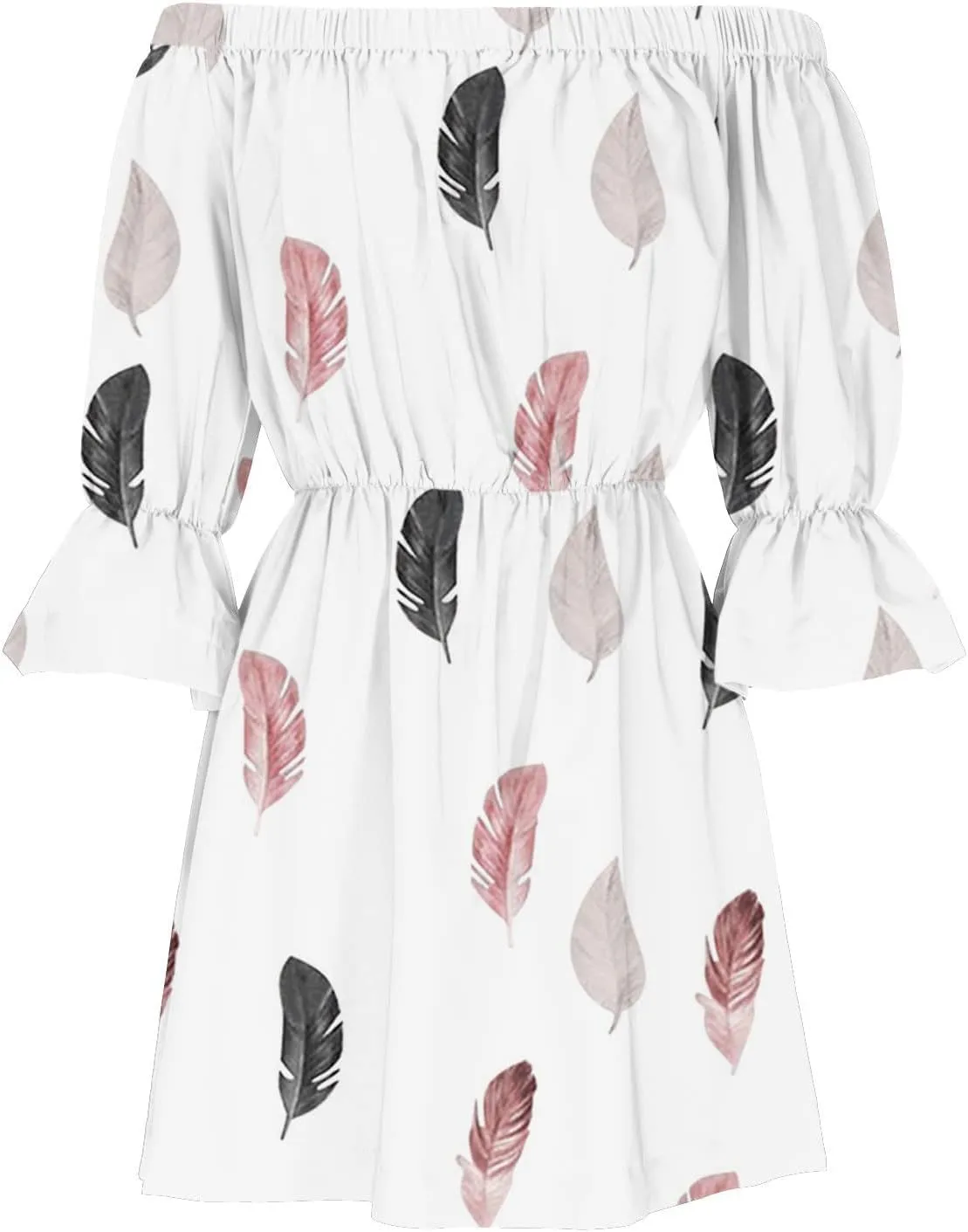 Women's Bodycon Dresses Summer Loose Casual Trendy Dress Cold Shoulder Floral Printed Ruffle Sleeve Dresses, S-3XL