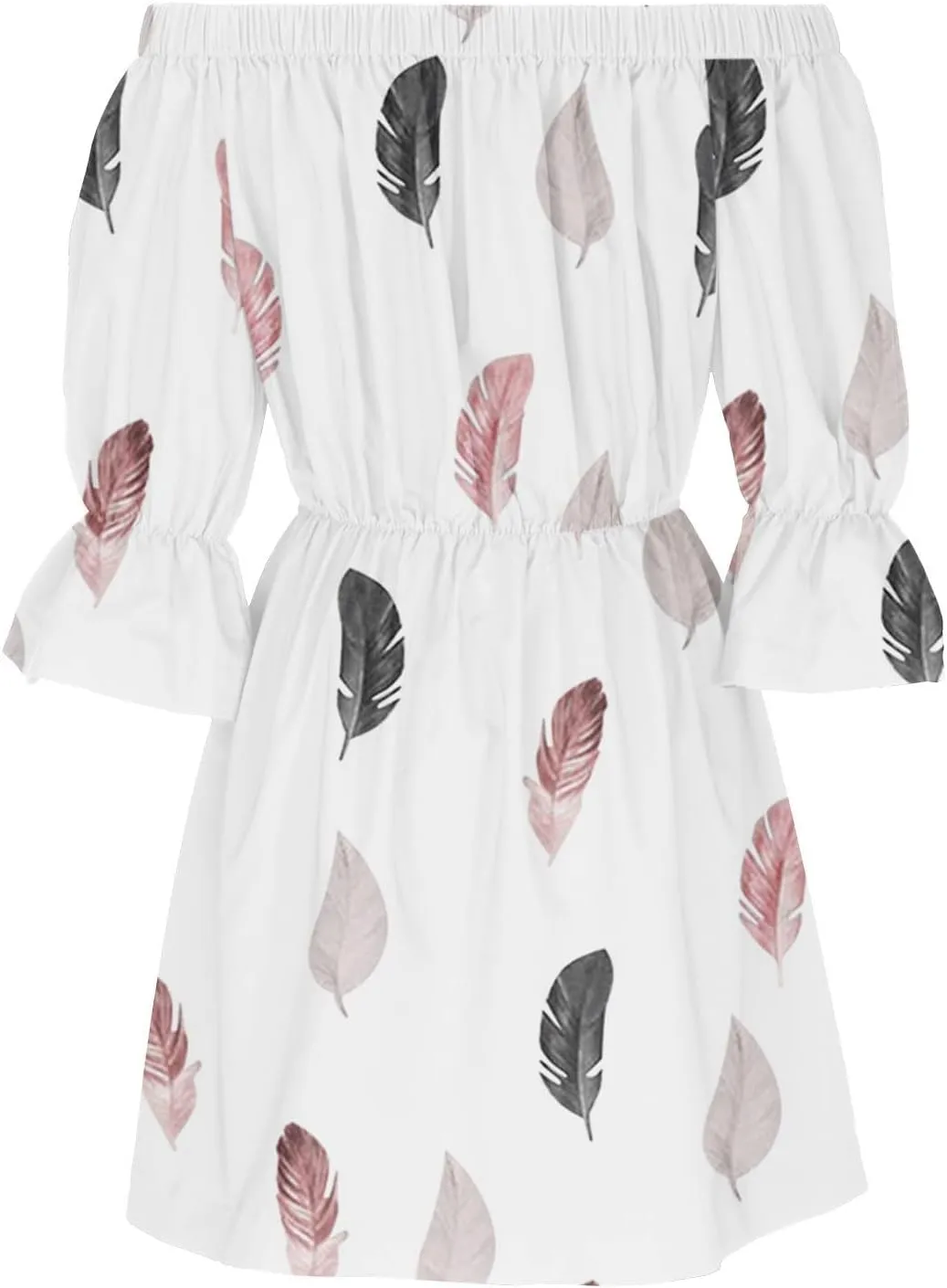 Women's Bodycon Dresses Summer Loose Casual Trendy Dress Cold Shoulder Floral Printed Ruffle Sleeve Dresses, S-3XL