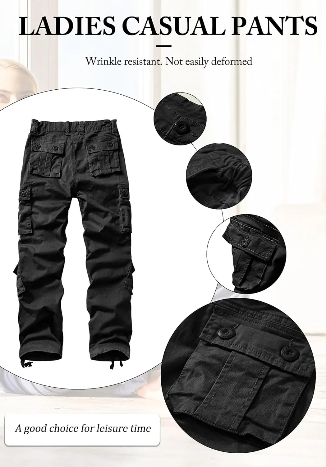 Women's Cargo Pants Relaxed Fit Camo Pants Straight Leg Casual Stretch Work Pants with 9 Pockets