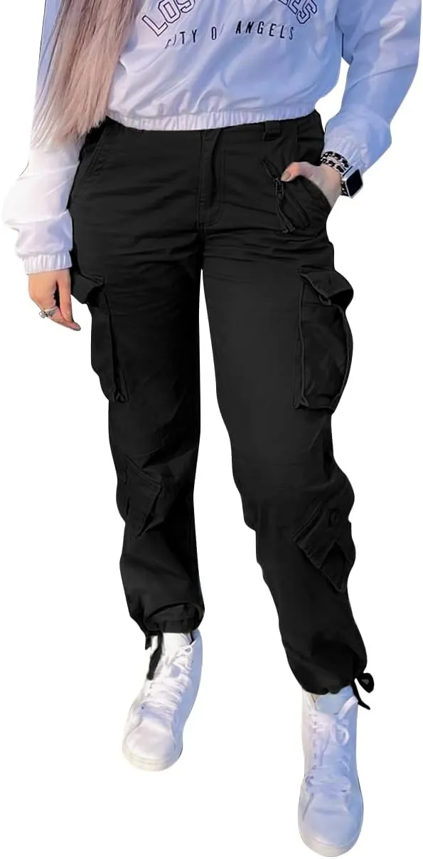 Women's Cargo Pants Relaxed Fit Camo Pants Straight Leg Casual Stretch Work Pants with 9 Pockets