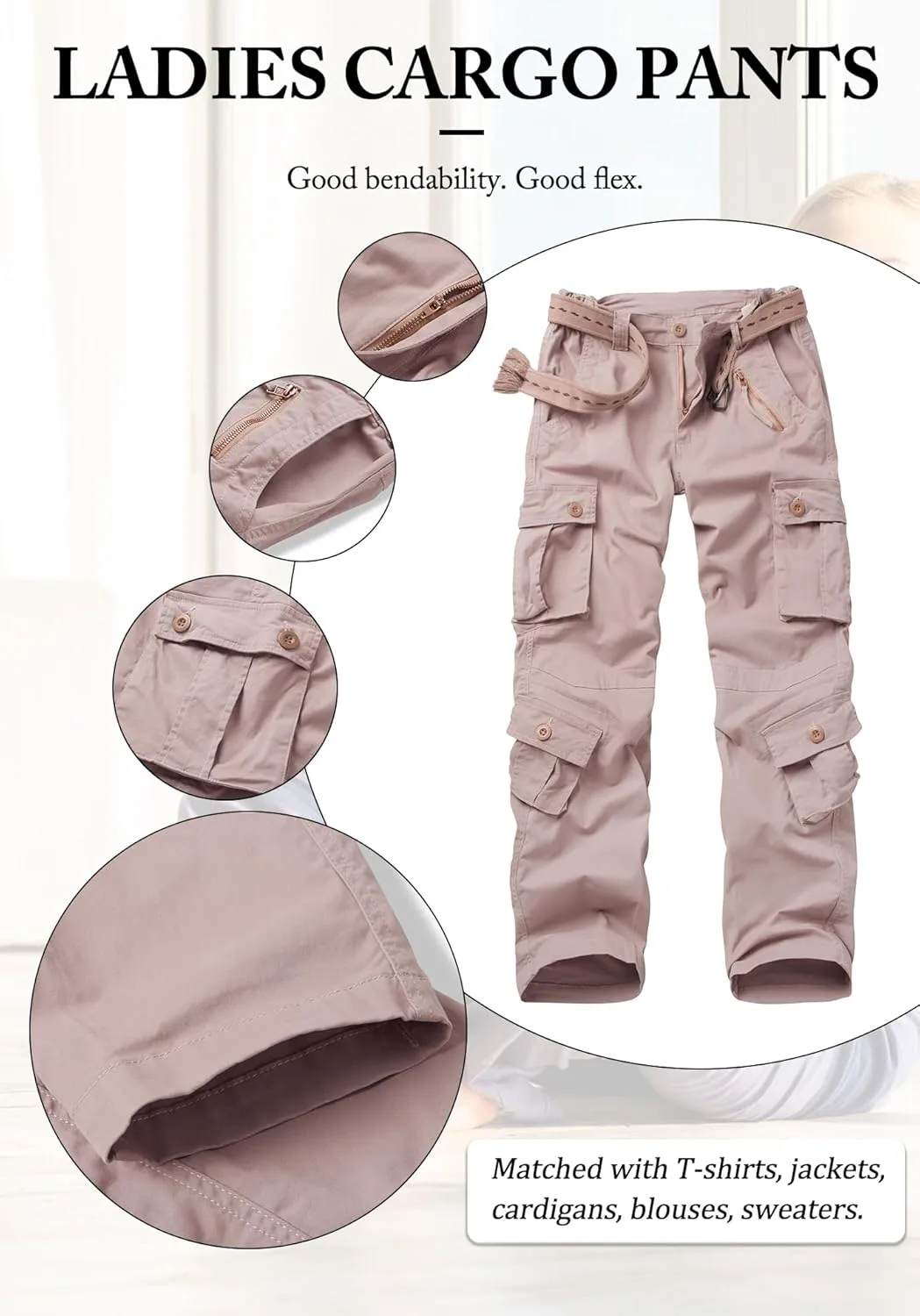 Women's Cargo Pants Relaxed Fit Camo Pants Straight Leg Casual Stretch Work Pants with 9 Pockets