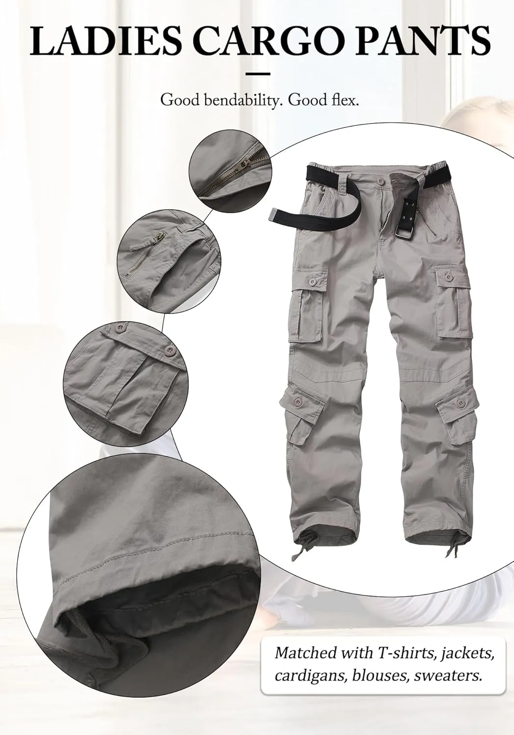 Women's Cargo Pants Relaxed Fit Camo Pants Straight Leg Casual Stretch Work Pants with 9 Pockets