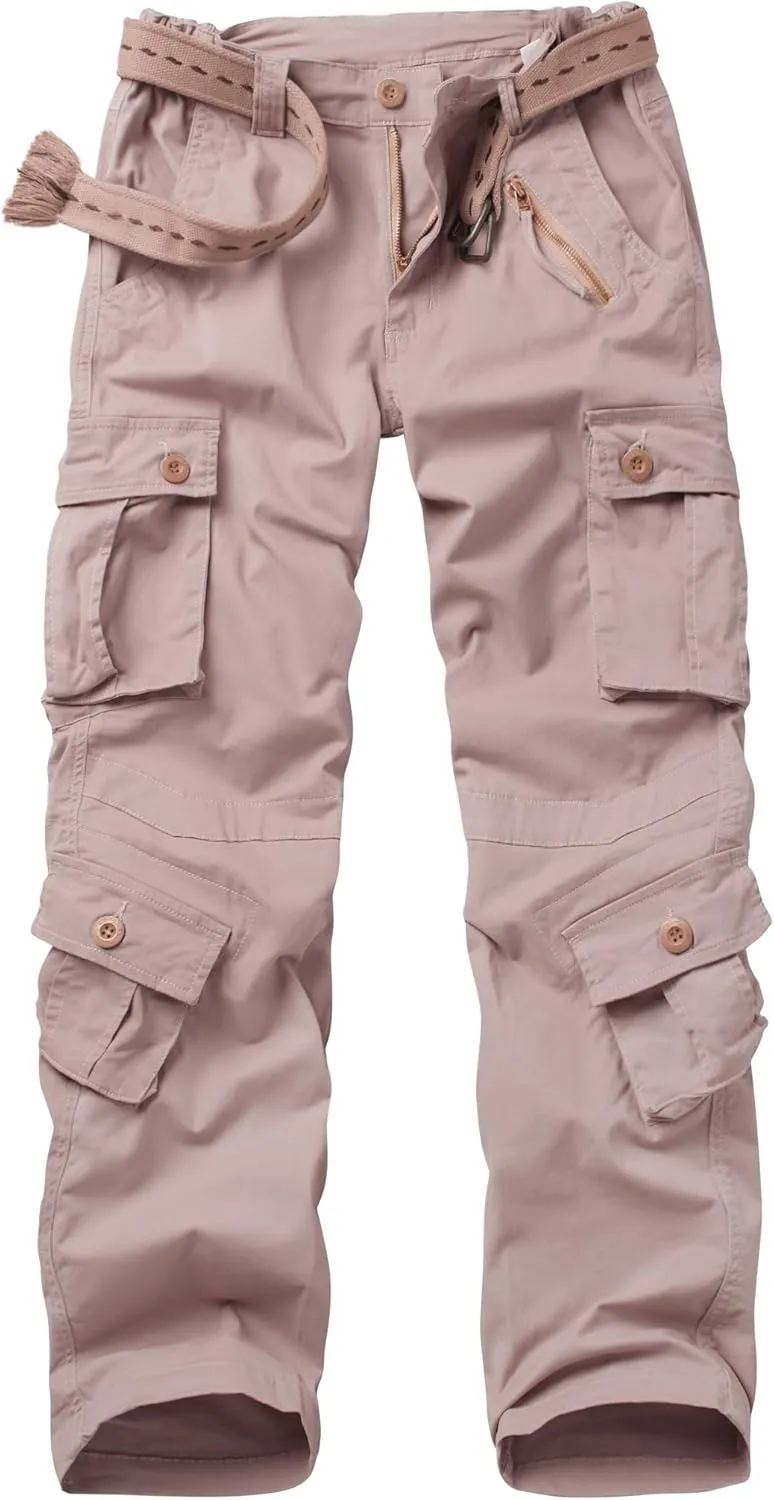 Women's Cargo Pants Relaxed Fit Camo Pants Straight Leg Casual Stretch Work Pants with 9 Pockets