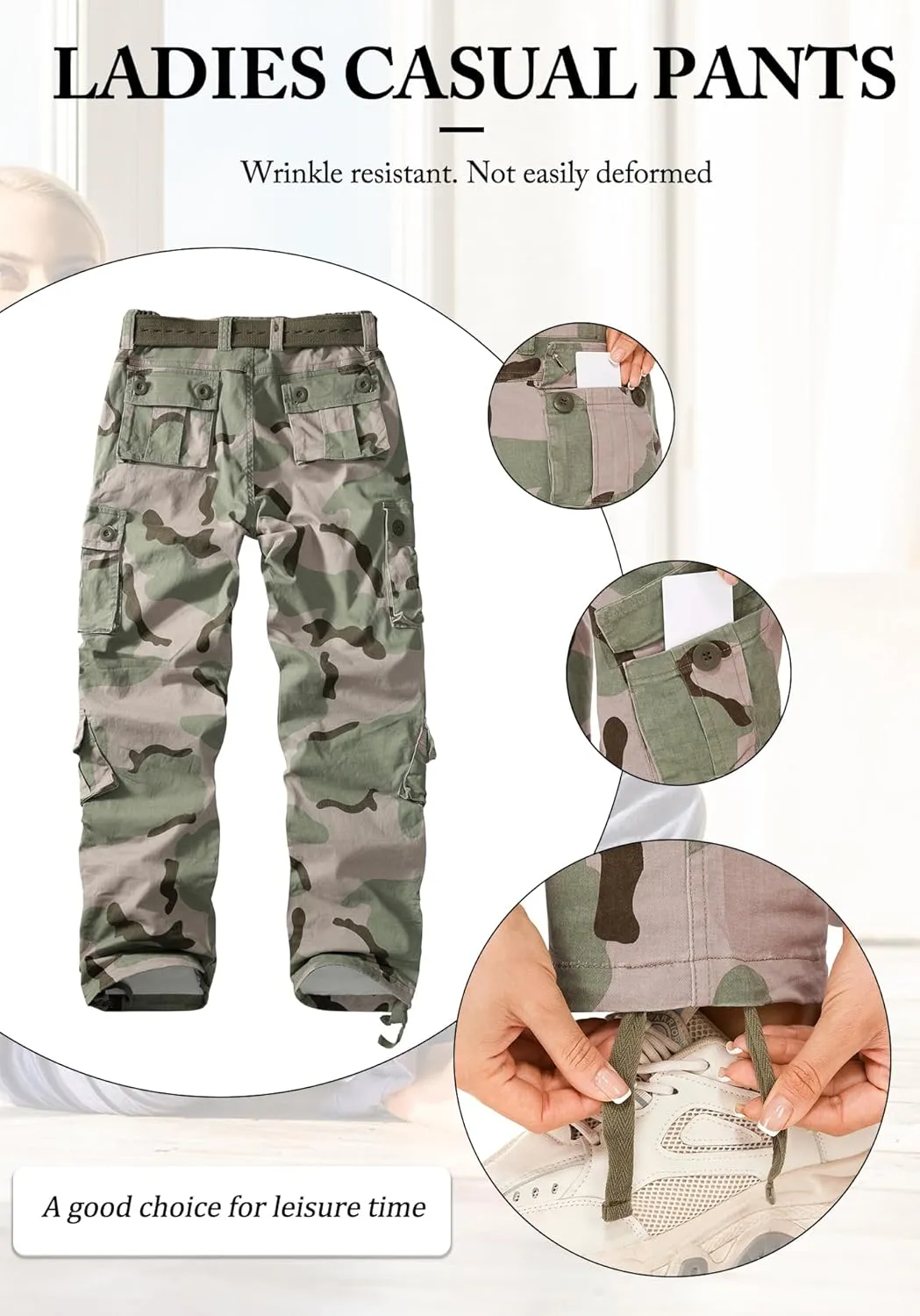 Women's Cargo Pants Relaxed Fit Camo Pants Straight Leg Casual Stretch Work Pants with 9 Pockets
