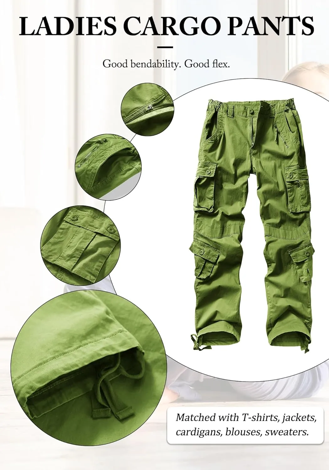Women's Cargo Pants Relaxed Fit Camo Pants Straight Leg Casual Stretch Work Pants with 9 Pockets