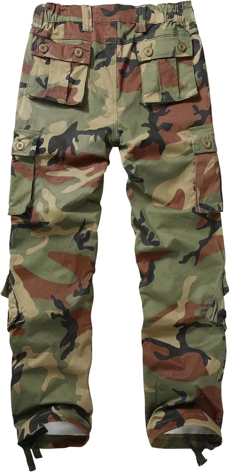 Women's Cargo Pants Relaxed Fit Camo Pants Straight Leg Casual Stretch Work Pants with 9 Pockets