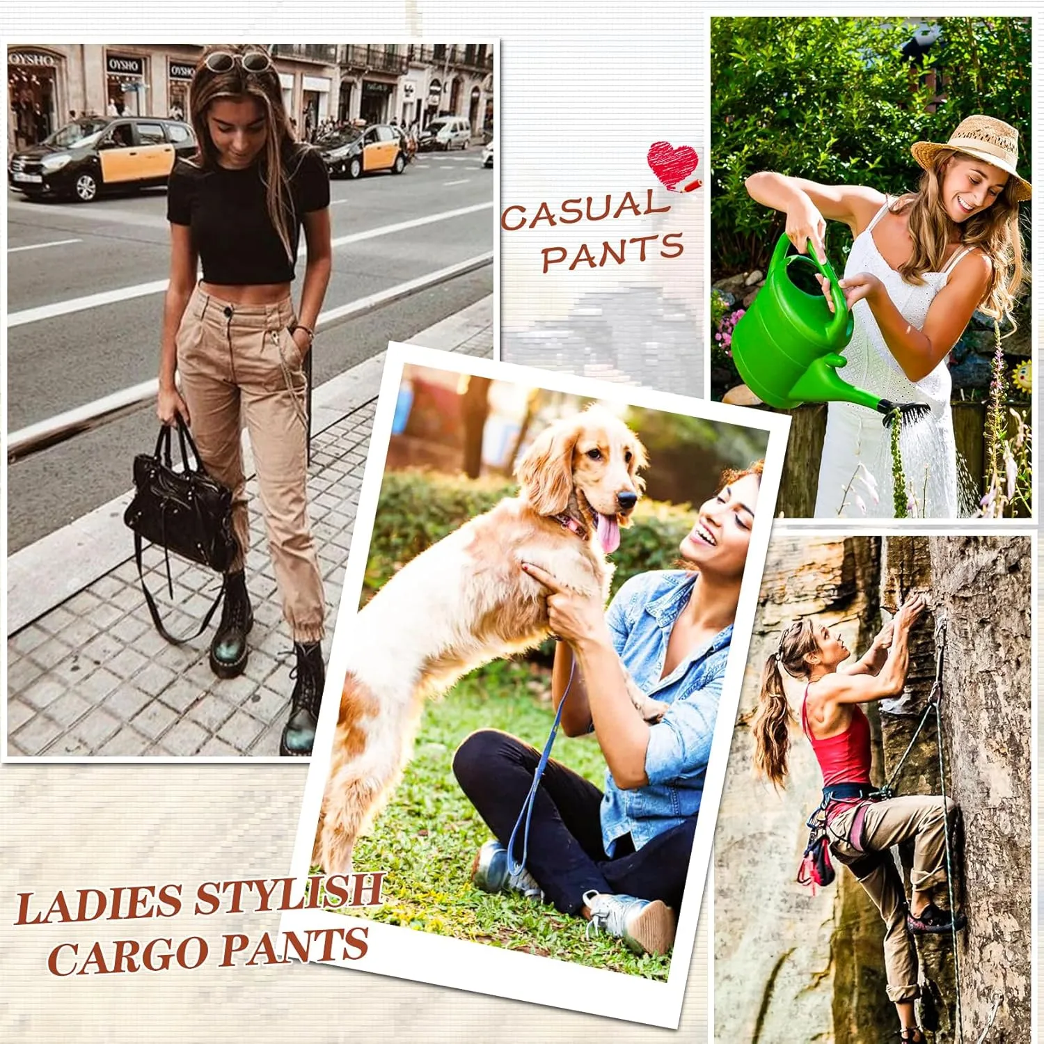 Women's Cargo Pants Relaxed Fit Camo Pants Straight Leg Casual Stretch Work Pants with 9 Pockets