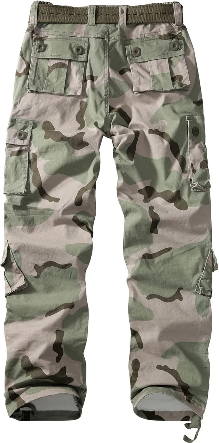 Women's Cargo Pants Relaxed Fit Camo Pants Straight Leg Casual Stretch Work Pants with 9 Pockets