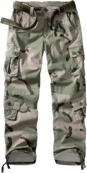 Women's Cargo Pants Relaxed Fit Camo Pants Straight Leg Casual Stretch Work Pants with 9 Pockets