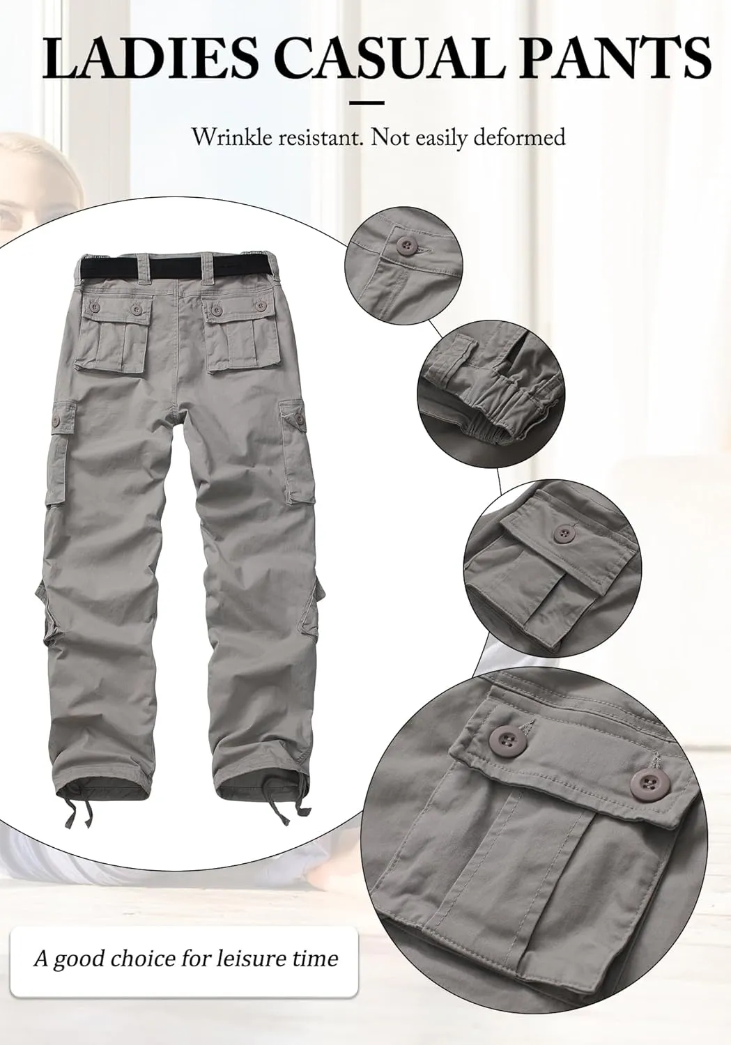 Women's Cargo Pants Relaxed Fit Camo Pants Straight Leg Casual Stretch Work Pants with 9 Pockets