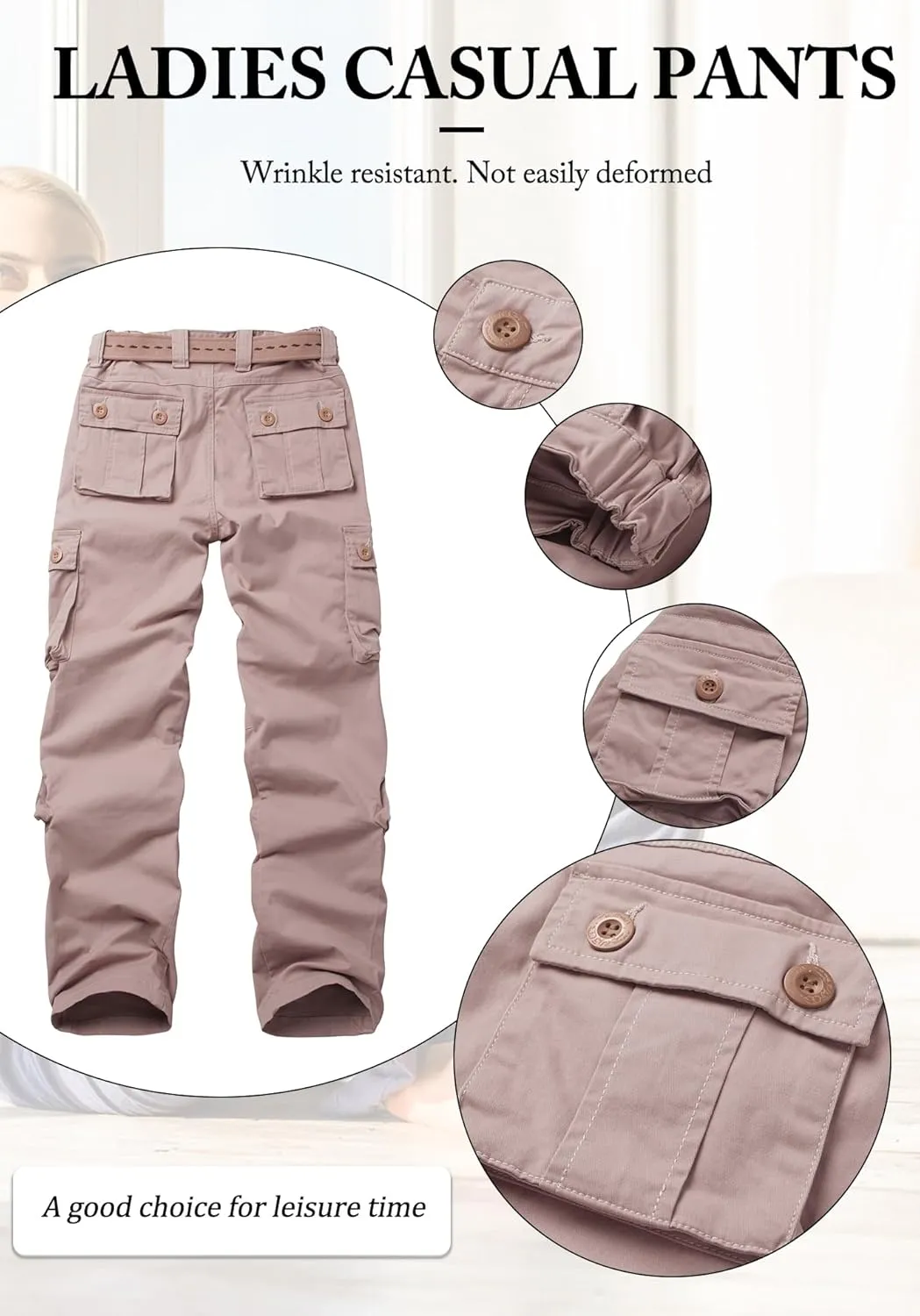 Women's Cargo Pants Relaxed Fit Camo Pants Straight Leg Casual Stretch Work Pants with 9 Pockets