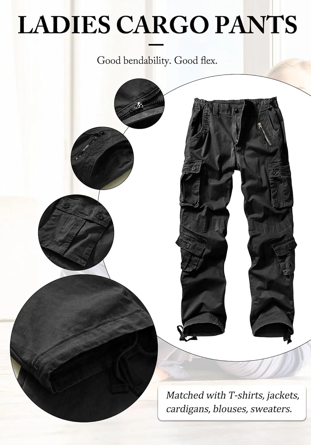 Women's Cargo Pants Relaxed Fit Camo Pants Straight Leg Casual Stretch Work Pants with 9 Pockets