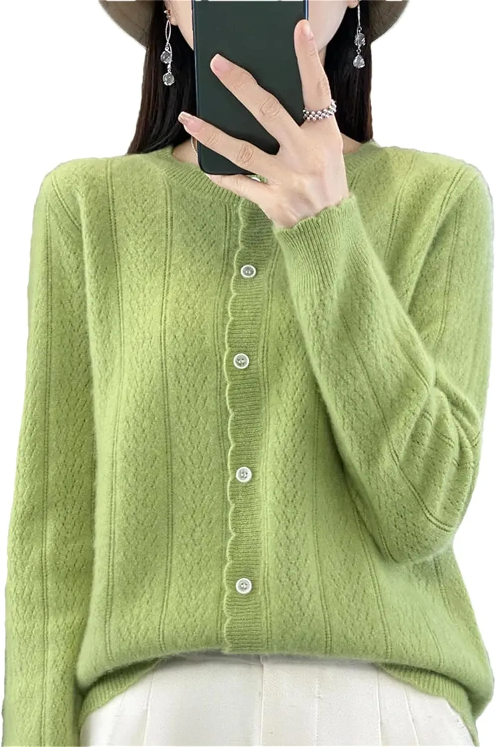 Women's Cashmere Cardigan Sweater Casual Soft Long Sleeve Button Down Knitted Sweater Jacket