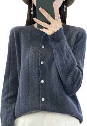 Women's Cashmere Cardigan Sweater Casual Soft Long Sleeve Button Down Knitted Sweater Jacket