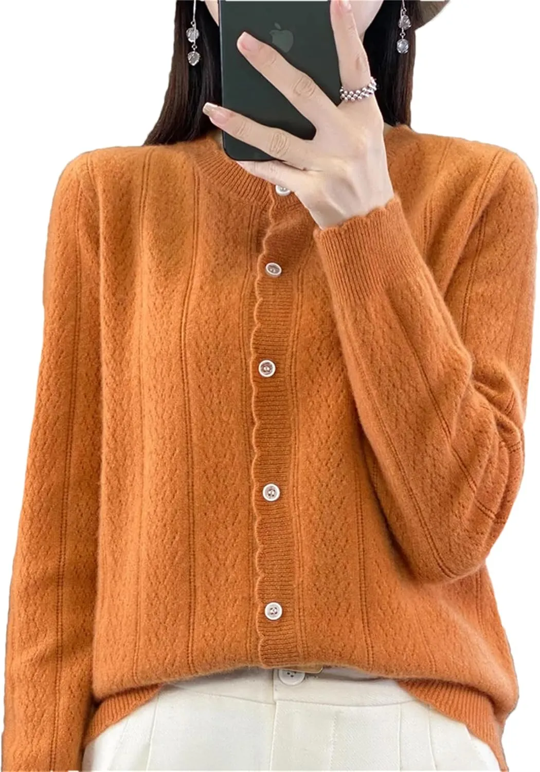 Women's Cashmere Cardigan Sweater Casual Soft Long Sleeve Button Down Knitted Sweater Jacket