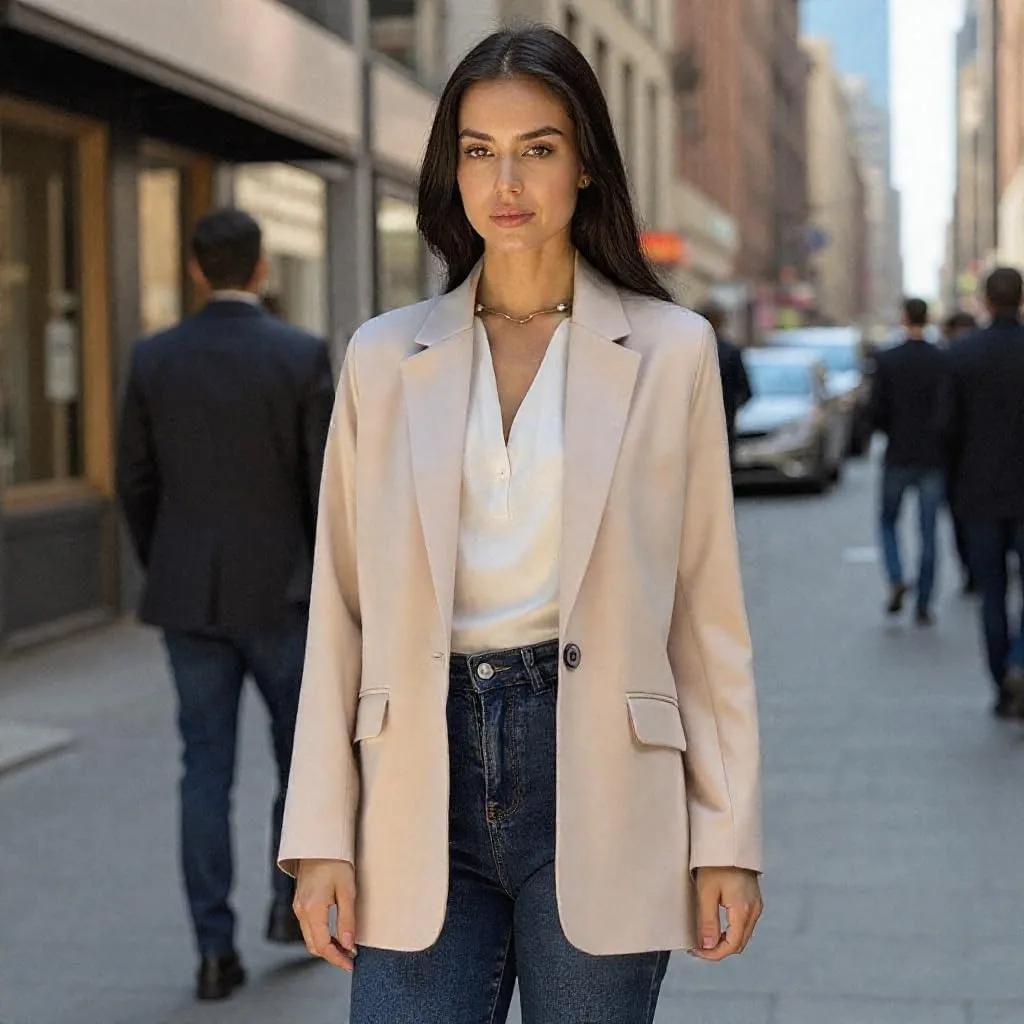 Womens Casual Blazers for Work Long Sleeve Jackets Boyfriend Blazer for Women Business Office Lightweight Jacket