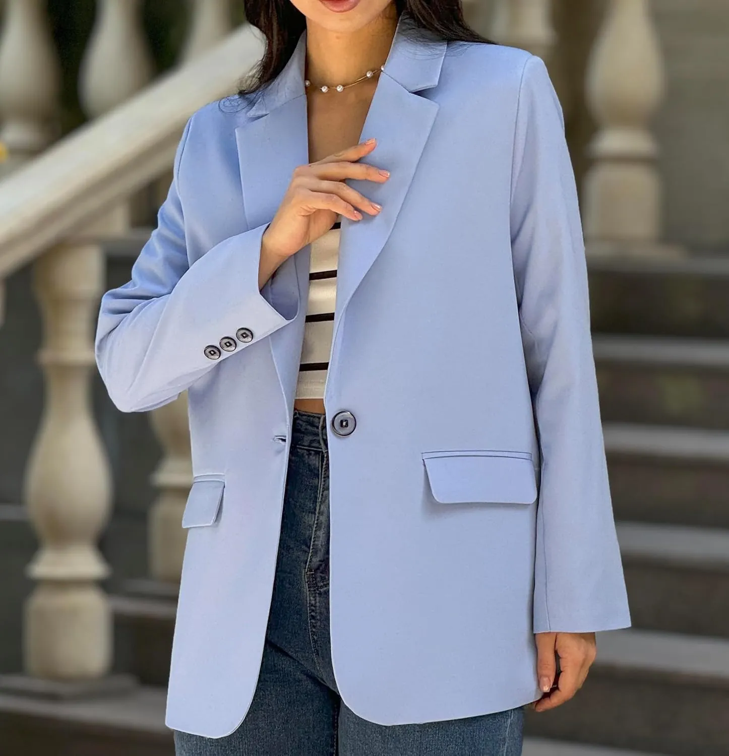 Womens Casual Blazers for Work Long Sleeve Jackets Boyfriend Blazer for Women Business Office Lightweight Jacket
