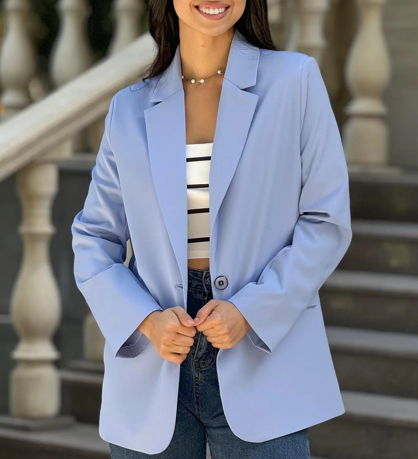 Womens Casual Blazers for Work Long Sleeve Jackets Boyfriend Blazer for Women Business Office Lightweight Jacket
