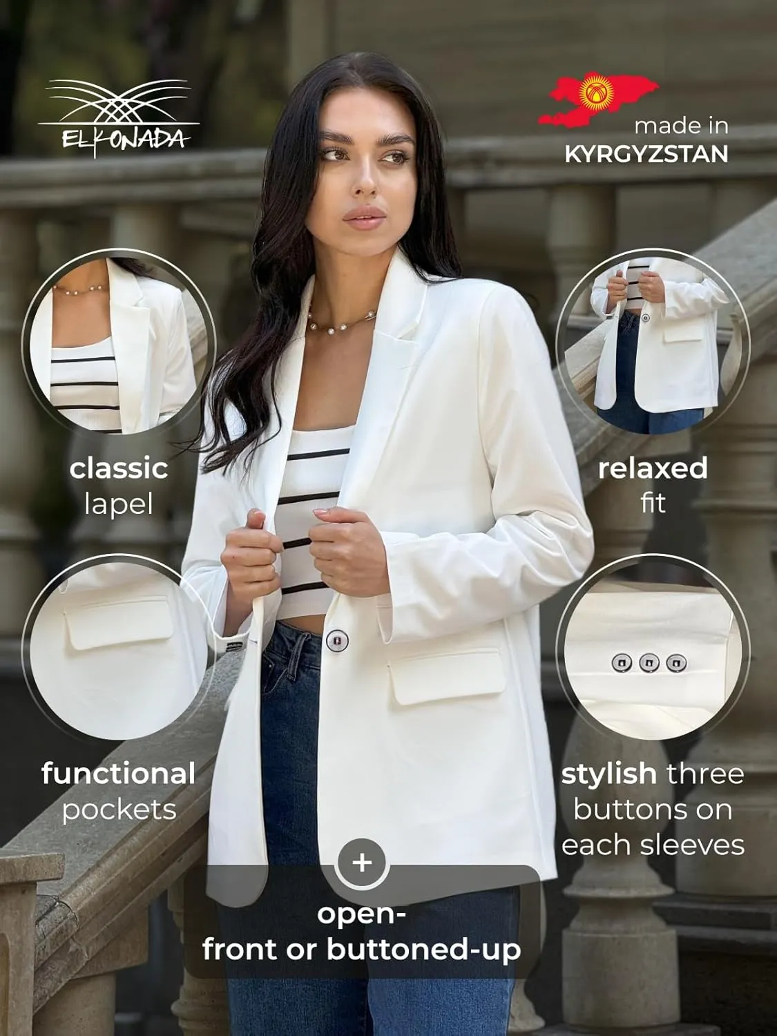 Womens Casual Blazers for Work Long Sleeve Jackets Boyfriend Blazer for Women Business Office Lightweight Jacket