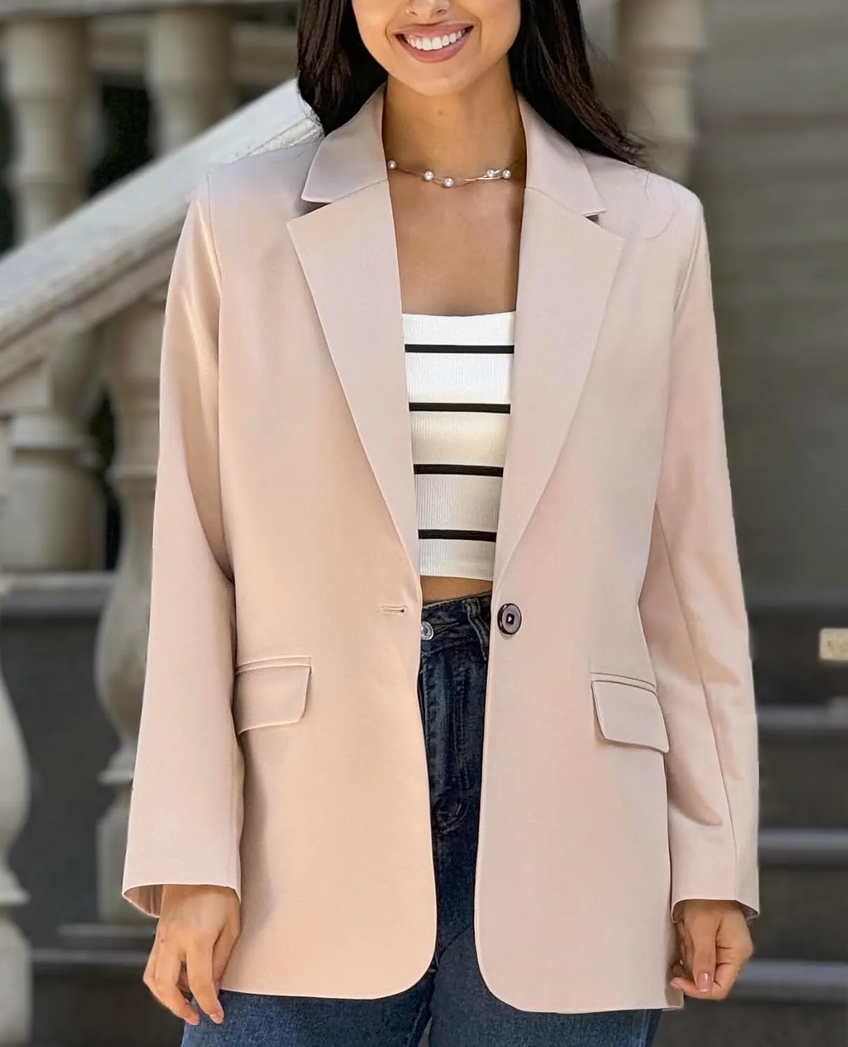 Womens Casual Blazers for Work Long Sleeve Jackets Boyfriend Blazer for Women Business Office Lightweight Jacket