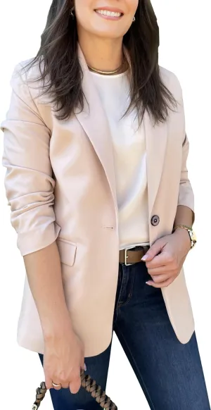 Womens Casual Blazers for Work Long Sleeve Jackets Boyfriend Blazer for Women Business Office Lightweight Jacket