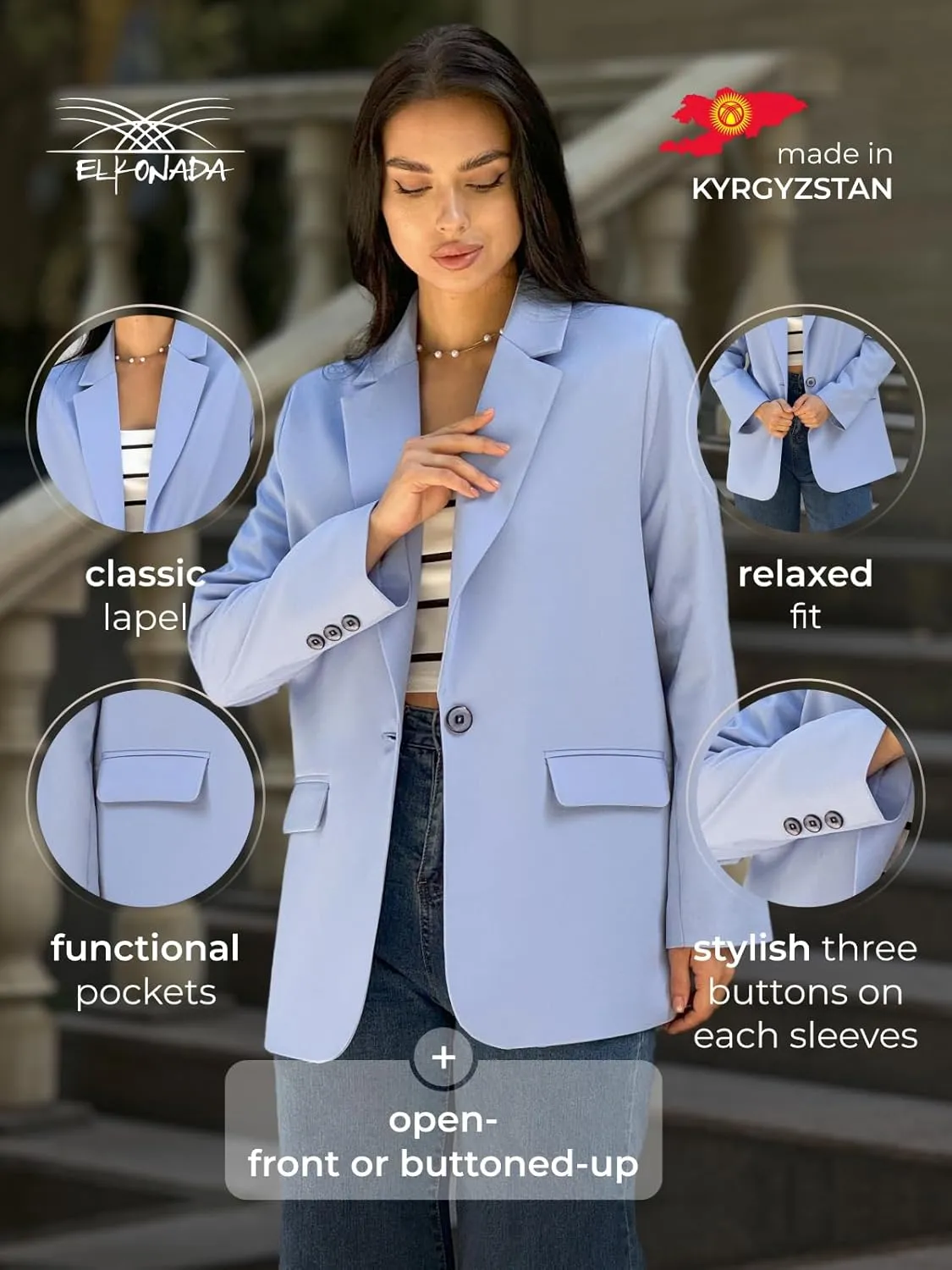Womens Casual Blazers for Work Long Sleeve Jackets Boyfriend Blazer for Women Business Office Lightweight Jacket