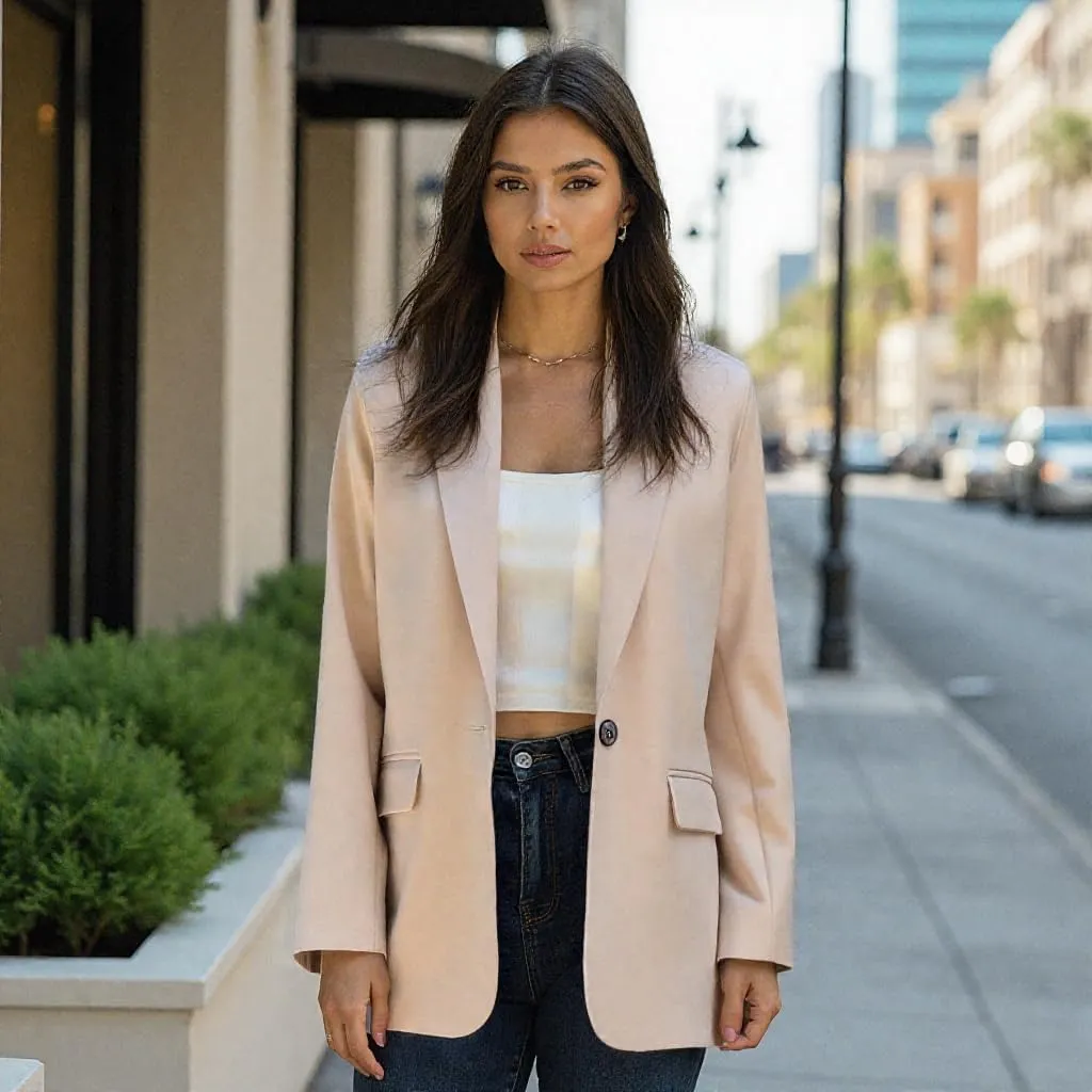 Womens Casual Blazers for Work Long Sleeve Jackets Boyfriend Blazer for Women Business Office Lightweight Jacket
