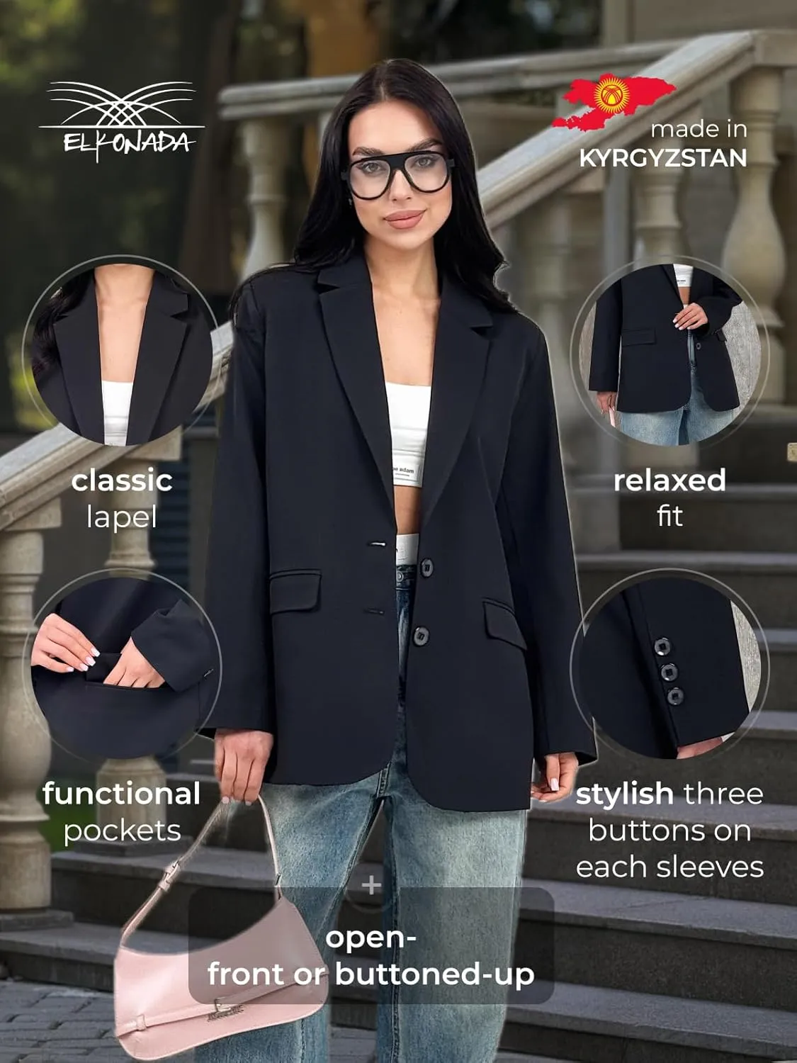 Womens Casual Blazers for Work Long Sleeve Jackets Boyfriend Blazer for Women Business Office Lightweight Jacket