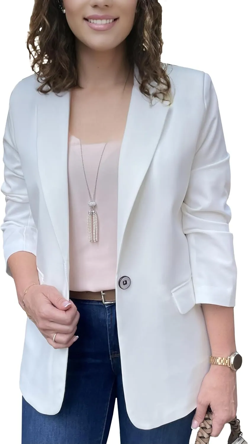 Womens Casual Blazers for Work Long Sleeve Jackets Boyfriend Blazer for Women Business Office Lightweight Jacket