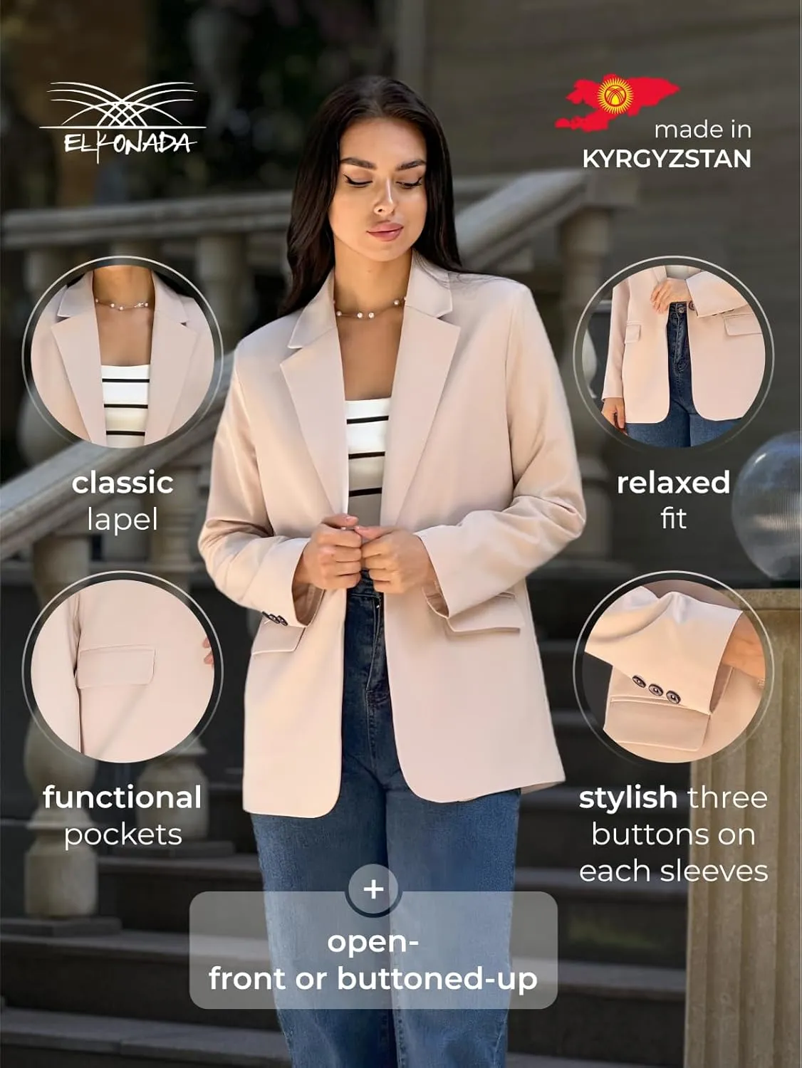 Womens Casual Blazers for Work Long Sleeve Jackets Boyfriend Blazer for Women Business Office Lightweight Jacket