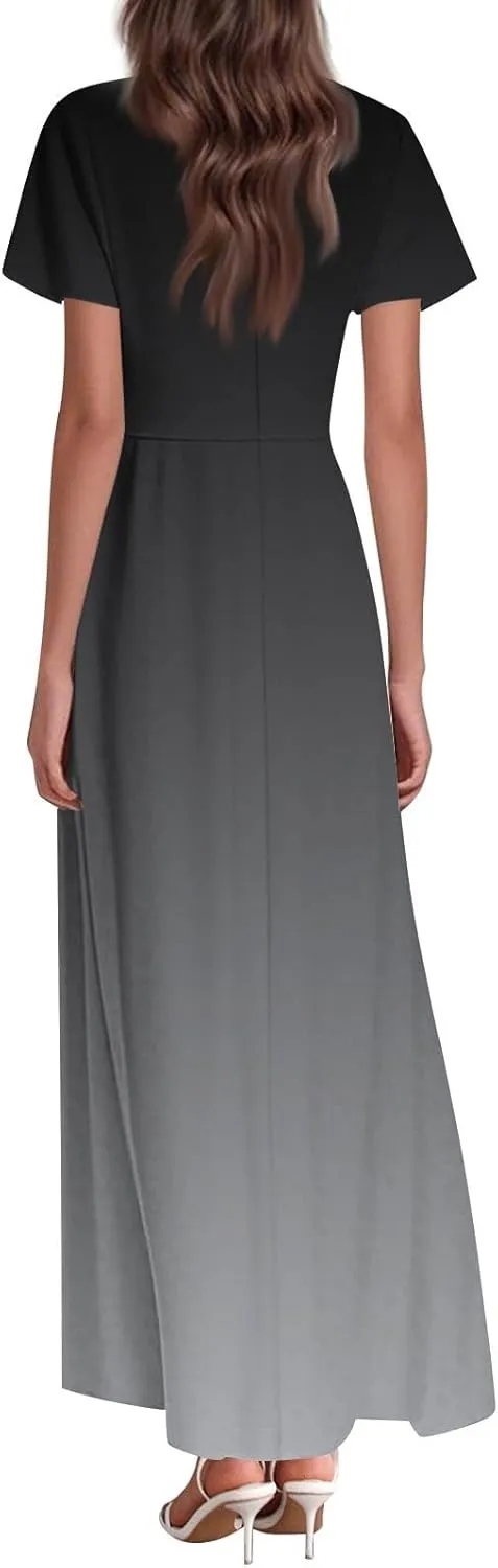 Women's Casual Short Sleeve Dresses Summer Loose T-Shirt Sundresses Gradient Swing Dresses Plus Size.