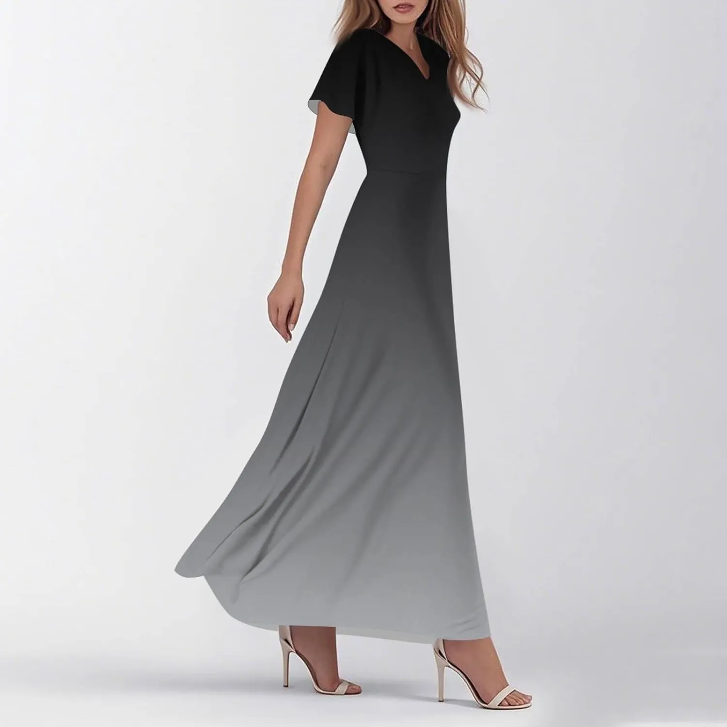 Women's Casual Short Sleeve Dresses Summer Loose T-Shirt Sundresses Gradient Swing Dresses Plus Size.