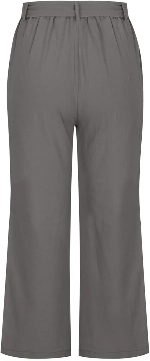 Women's Cotton Linen Summer Casual Palazzo Lounge Pants Low Waist Baggy Stretchy Slim-Fit Pants Vacation