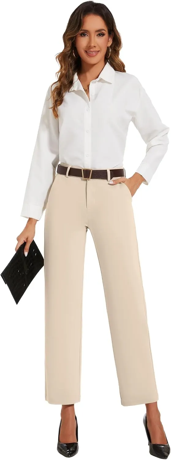 Women's Cropped Pants Fit Straight Leg Ultra Stretch Comfy Work Dress Pants