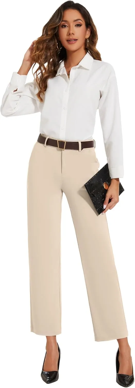 Women's Cropped Pants Fit Straight Leg Ultra Stretch Comfy Work Dress Pants