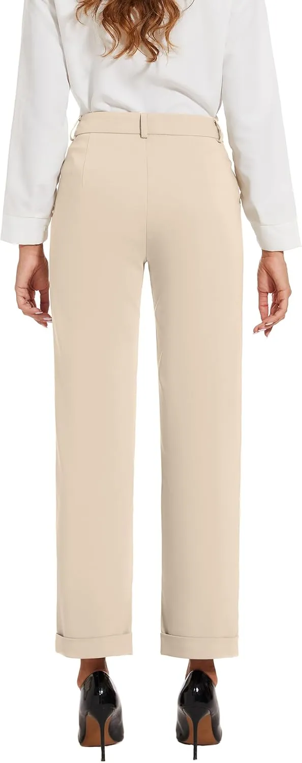Women's Cropped Pants Fit Straight Leg Ultra Stretch Comfy Work Dress Pants