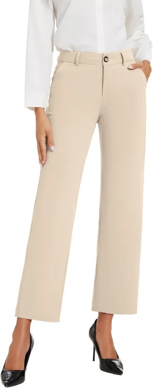 Women's Cropped Pants Fit Straight Leg Ultra Stretch Comfy Work Dress Pants