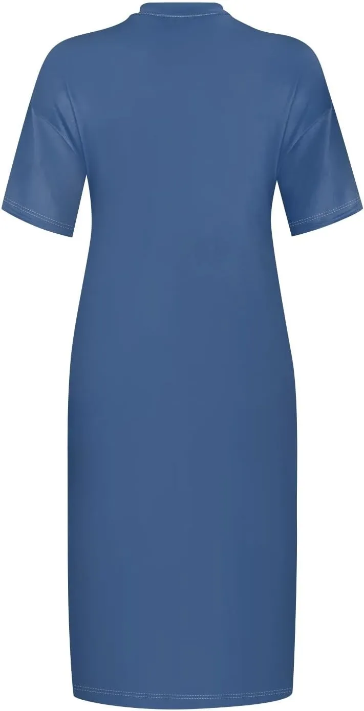 Women's Cruise Outfits 2025 Summer Casual Loose Trendy Short Sleeve V-Neck Solid Sun Beach Dress Plus Size, L-5XL