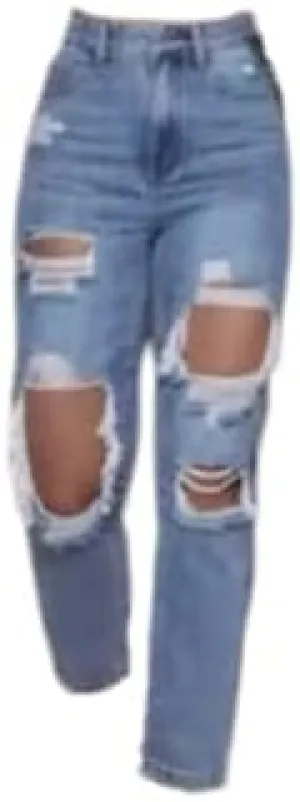 Women's Distressed/Damaged/Ripped Light Wash Denim Jeans